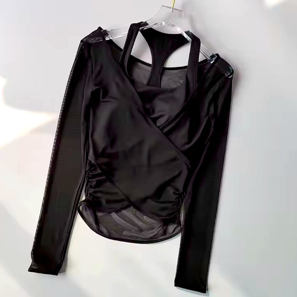 Athletic Sheer Top with Attached Racer Back Sports Bra